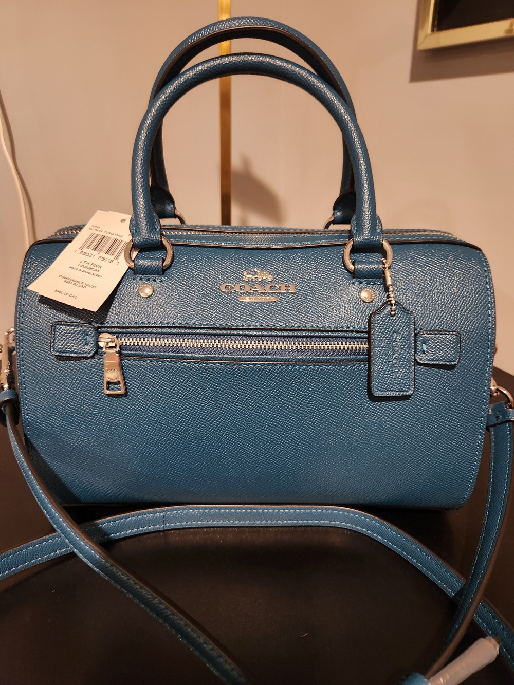 Coach Deep Teal Rowan Leather Satchel Detachable Strap